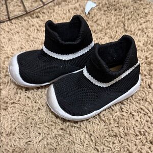 Kids Black Knit Slip-On Sneakers with White Trim